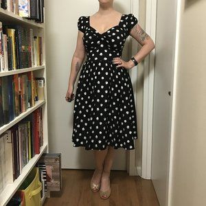 Stop Staring "Jitterbug" black & white polka dot swing dress